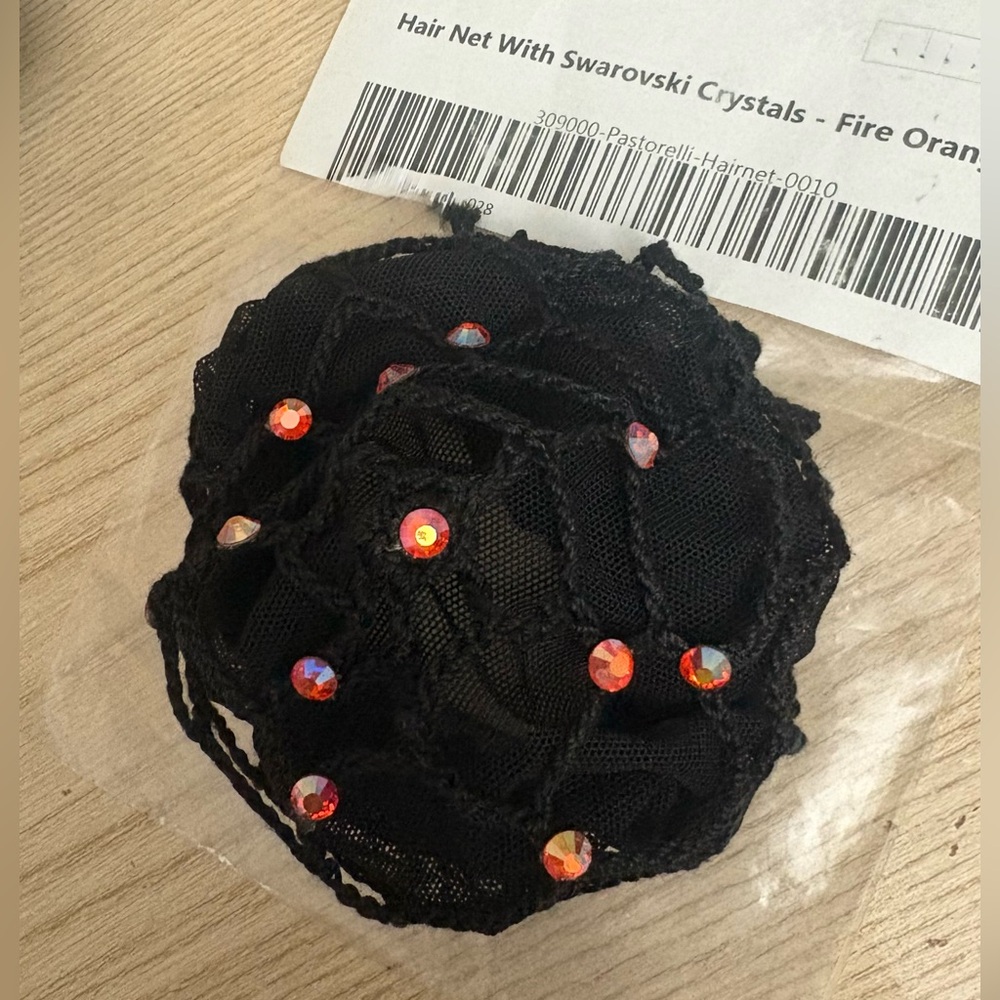 Black Hairnet with Orange Swarovski Crystals